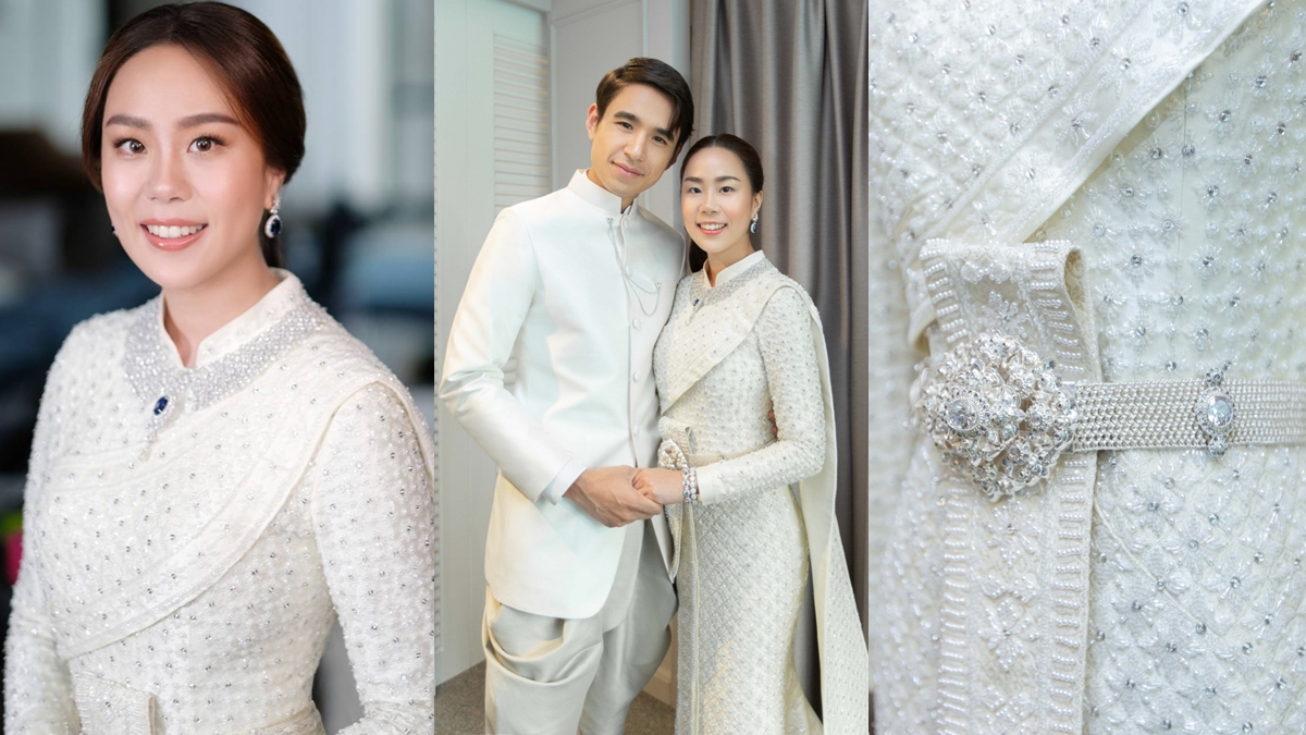 ชุดแต่งงาน ชุดแต่งงานดารา ชุดไทยประยุกต์ ดาราแต่งงาน นิว ชัยพล เมษา-กิตติมา วงษ์สวัสดิ์