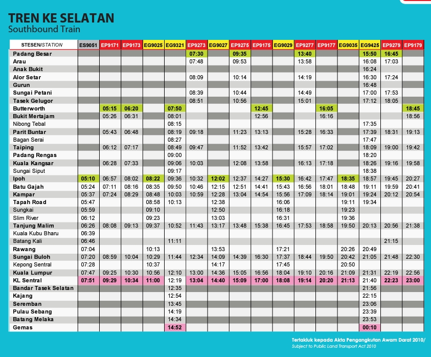 ตารางเวลารถไฟ KTM