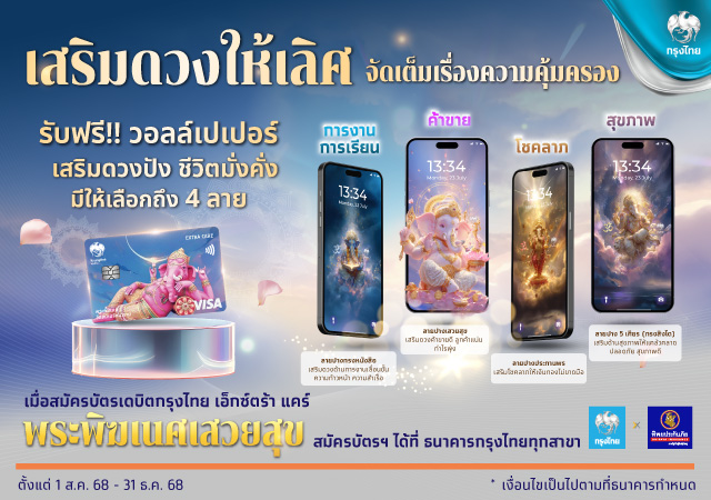 Krungthai กรุงไทย บัตรกรุงไทยเอ็กซ์ตร้าแคร์พระพิฆเนศเสวยสุข พระพิฆเนศ วอลล์เปเปอร์ พระพิฆเนศ